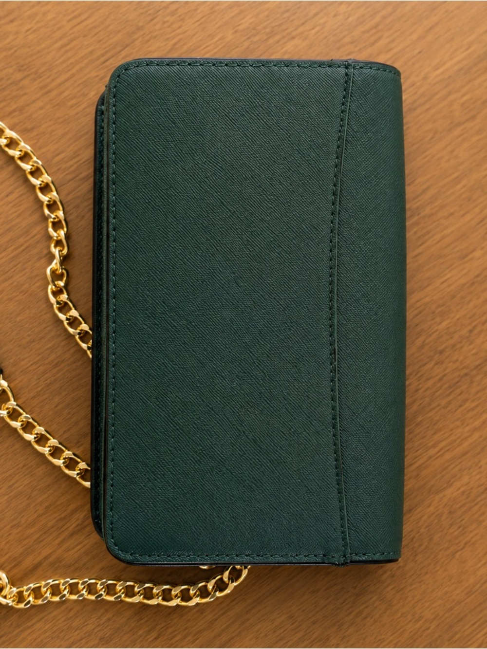Badgley Mischka Deep Green Crossbody Wallet with Gold I Chain - Picture 5 of 8